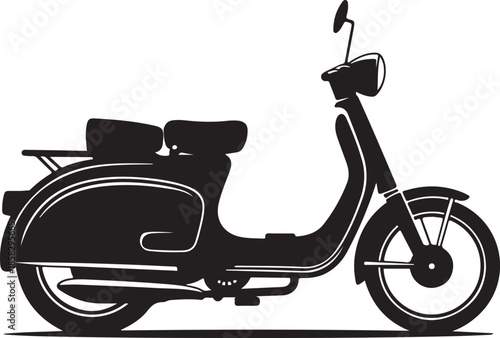 Vintage Moped Scooter Silhouette, Black and White Retro Vector Illustration