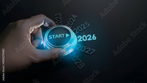 Wallpaper Mural New Year 2026 Business Start Button with Glowing Hand for Future Planning Concept Torontodigital.ca