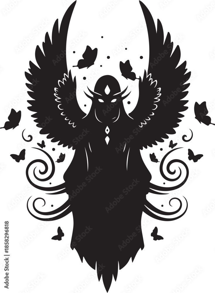 Obraz premium Mysterious winged figure surrounded by butterflies