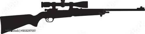 Bolt Action Rifle Silhouette Black and White Hunting and Target Shooting Vector Illustration