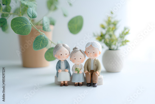 ベンチでくつろぐ高齢者たちの穏やかな日常（3D）/まみおデザイン福祉シリーズ
