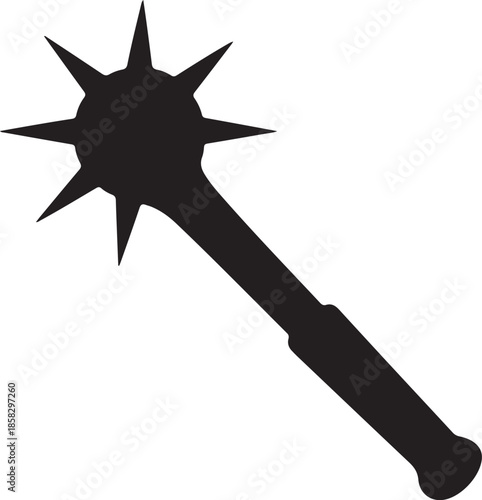 Spiked Flail Weapon Silhouette, Black and White Medieval Vector Illustration