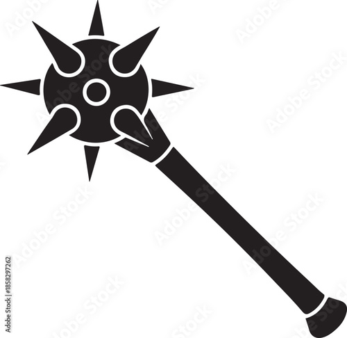 Spiked Flail Weapon Silhouette, Black and White Medieval Vector Illustration