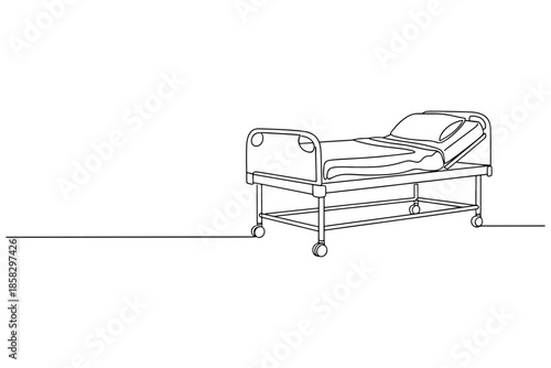 one line art of Medical Bed,
Continuous One Line Drawing Medical Bed – Empty Hospital Bed Medicine Illustration