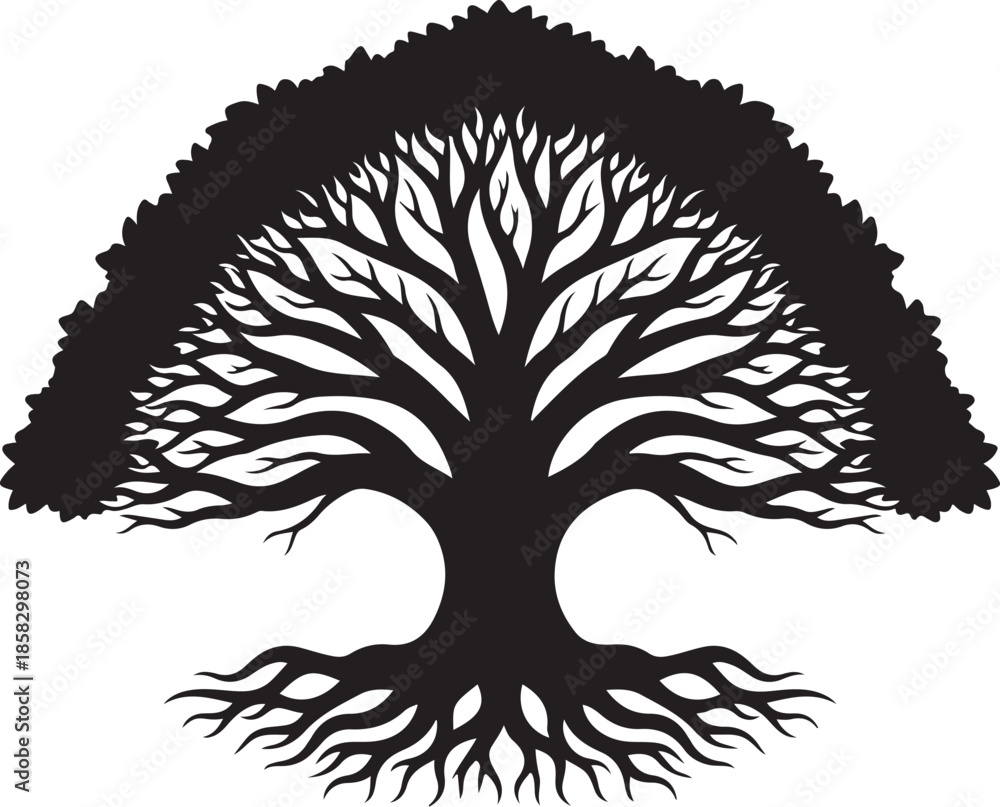 Obraz premium Stunning tree silhouette with intricate roots and branches