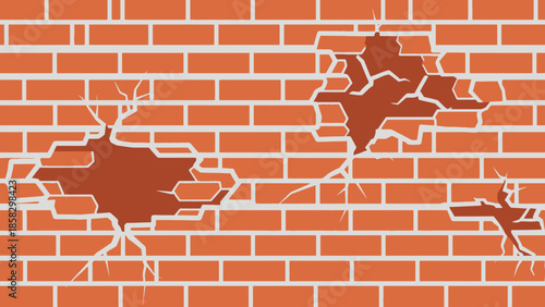 Cracked brick wall illustration show of decay, destruction and concept for damage