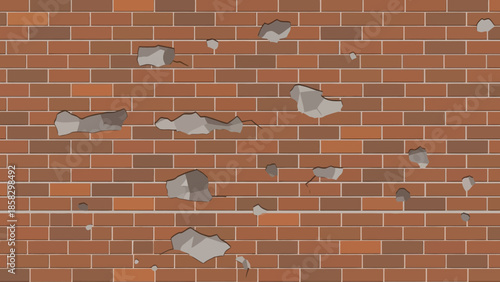 Weathered brick wall with damage and imperfections, perfect for backgrounds and textures