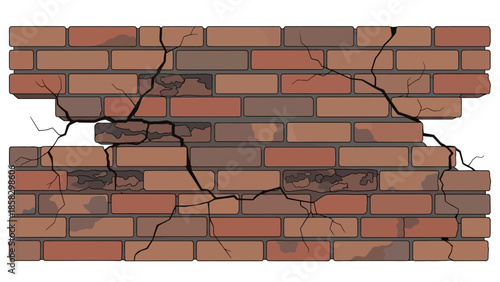 Brick Wall Deterioration A Detailed Depiction of Cracks and Structural Damage