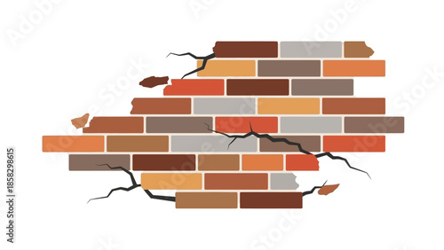 Cracked brick wall illustration on a white background, perfect for construction and design projects