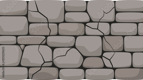 Cracked Stone Wall Texture A Seamless Cartoon Illustration for Backgrounds and Designs