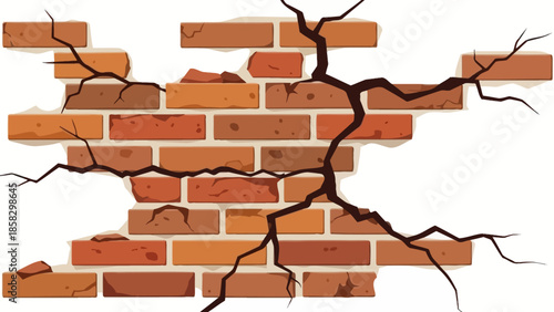 Brick Wall with Cracks Illustration of Damage, Destruction, and Texture