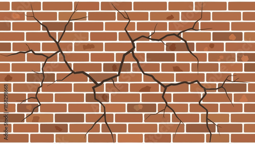 Cracked Brick Wall Texture Detailed Illustration of Damaged Construction Background