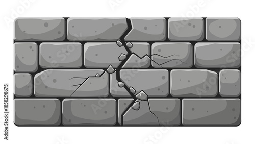 Cracked brick wall illustration A visual representation of damage and decay with a central fissure