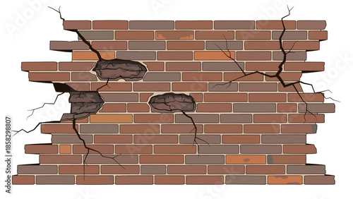 Cracked brick wall illustration A visual representation of damage, decay, and destruction with cracks