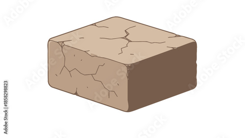 Illustration of a cracked rectangular brick A simple, isolated object with textured surface and isometric perspective