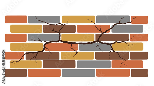 Brick Wall with a Crack A Graphic Illustration of Damage and Decay on a Textured Surface