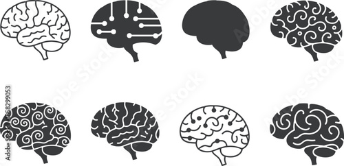 Human, Brain, Artificial, Intelligence, Collection, Silhouette, Vector, Icon, Neurology, Mind, Circuit, Technology, Concept, Science, Knowledge, Medical, Psychology, Thinking, Creative, Logo.