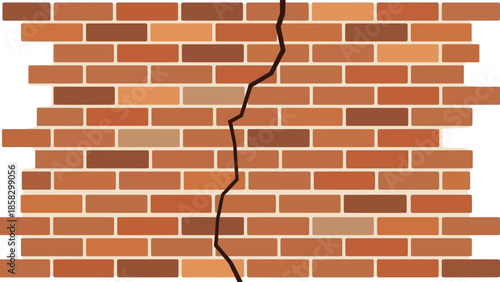 Cracked brick wall illustration structural damage, a symbol of problems, separation and decline