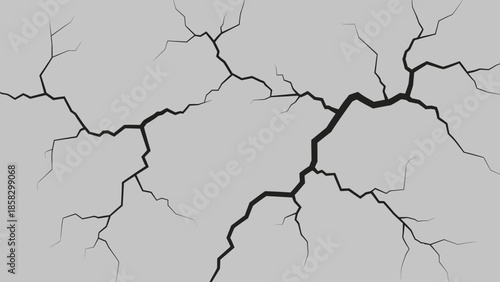Detailed Illustration of a Cracked Wall with Lines Spreading Across a Gray Background