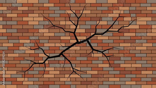 Brick Wall with a Prominent Crack Illustrating Damage and Imperfection in Building Structures