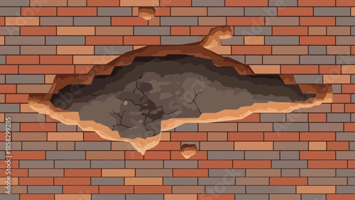 Brick Wall with a Large Hole A Depiction of Damage and Destruction