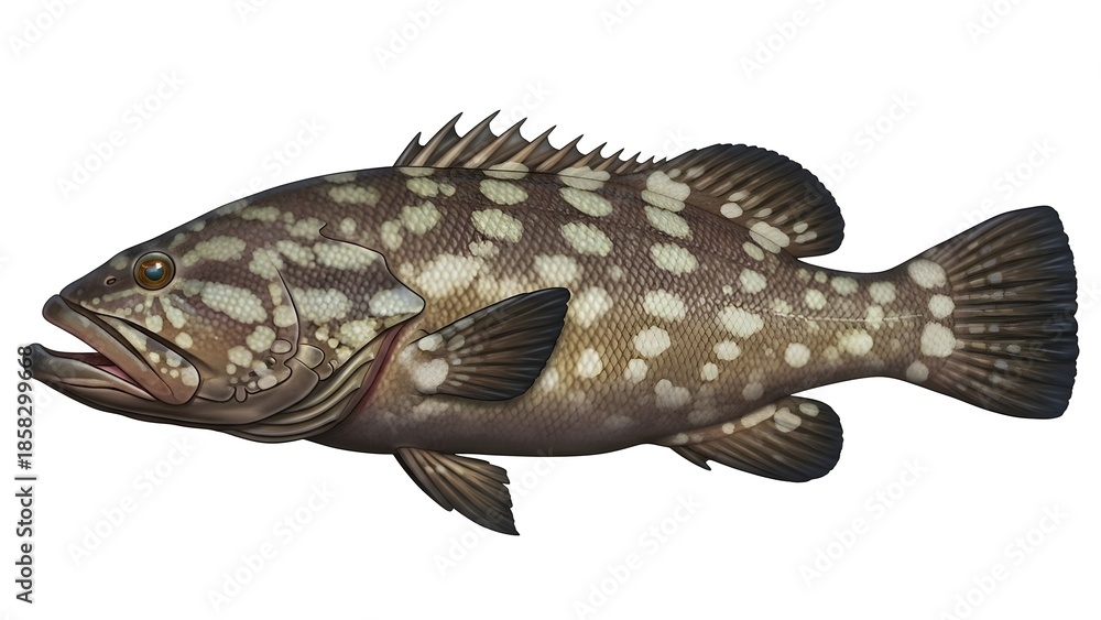 Naklejka premium Detailed illustration of a spotted grouper fish against a bright white background