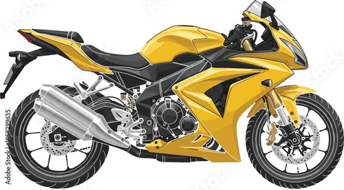 Yellow sport motorcycle vector illustration, modern racing bike design isolated on white background artwork