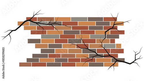 Cracked Brick Wall Illustration A Depiction of Damage and Destruction, Abstract Composition