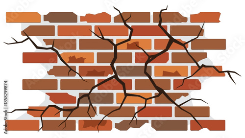 Illustration of Cracked Brick Wall A Detailed Vector Graphic Depicting Damage and Decay