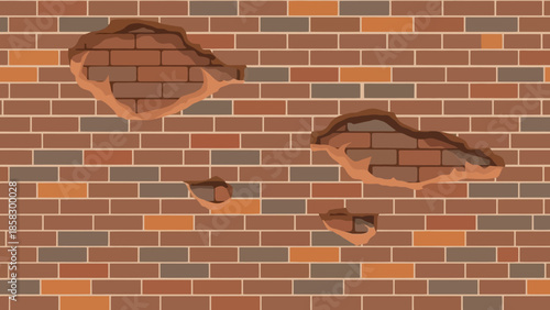 Damaged brick wall A weathered texture with broken areas, showing age and wear