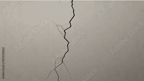 Detailed Close-up of a Crack on a Gray Wall Texture and Damage