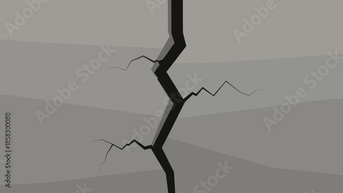 Severe vertical crack in a gray wall, revealing a fissure, symbolizing damage and structural problems