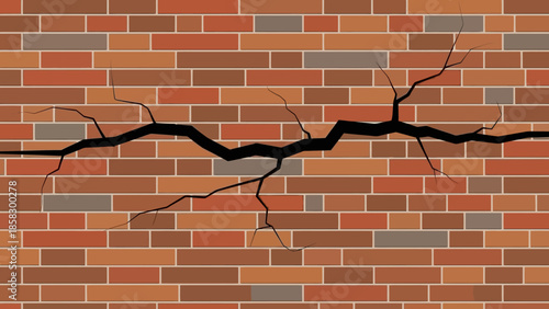 Cracked brick wall Detailed illustration of damage in a textured masonry background