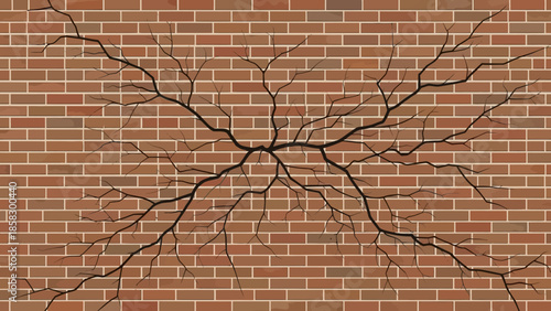 Cracked brick wall with dark lines Texture and pattern of damage and age