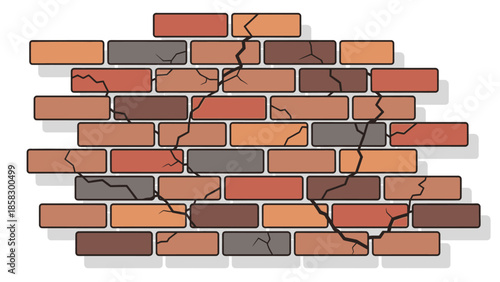 Cracked Brick Wall Illustration Illustrative depiction of damage and decay with texture and shadows