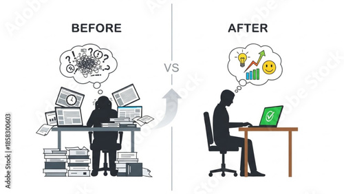 Before vs After Work Efficiency Flat Vector Illustration
