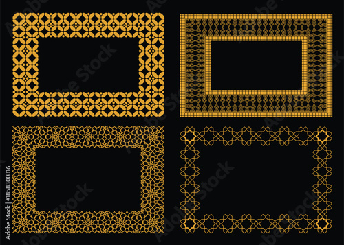 Golden Luxury Arabic Frame Set with Traditional Islamic Geometric Patterns
