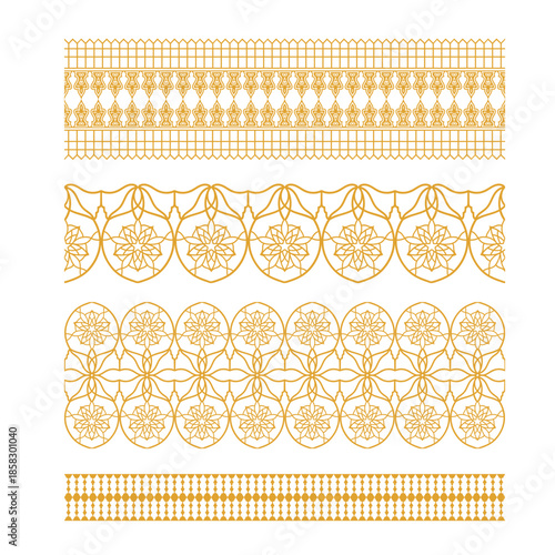Seamless Border Golden Arabic Geometric with Traditional Islamic Ornaments
