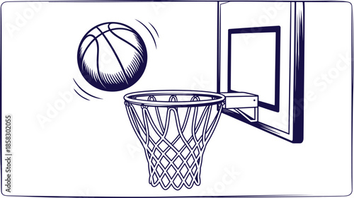 Simple sketch of a basketball descending into the net for a score