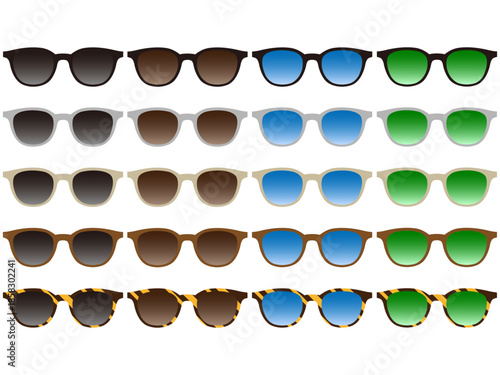 いろいろな種類のウェリントン型のサングラスセット