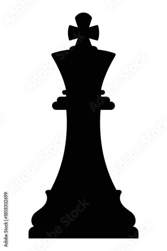 Silhouette of a classic black chess king piece featuring a prominent cross finial, symbolizing ultimate power and strategic importance in the game.