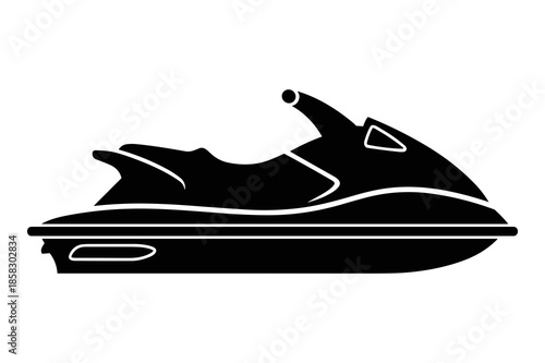 Sleek black silhouette icon representing a modern personal watercraft designed for high-speed aquatic recreation and exciting summer sports activities