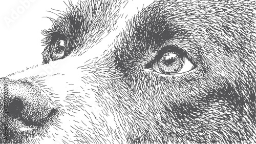 Realistic dog eye portrait with detailed fur texture and expressive features in a vector illustration.