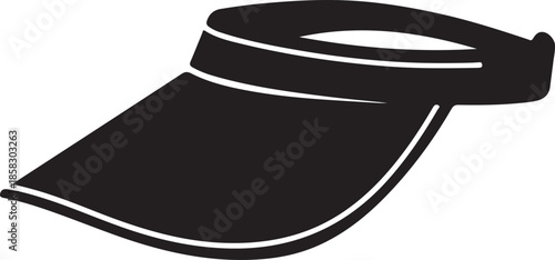 A black and white illustration depicting a simple sun visor silhouette