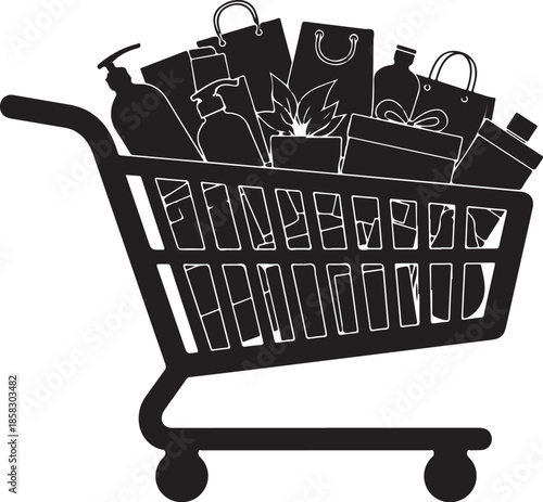 Shopping cart filled with various retail goods