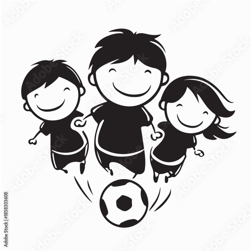 Joyful Child Kicking Soccer Ball Vector Image isolated on White Background