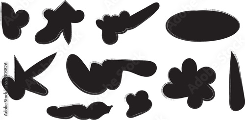 Abstract calligraphic symbols and shapes on white background