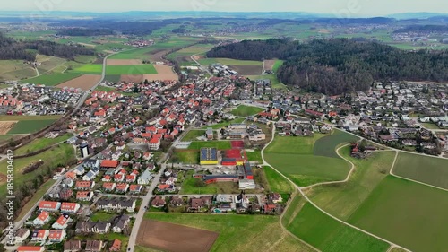 Neftenbach in Winter – Aerial View of Village Church and Surrounding Landscape