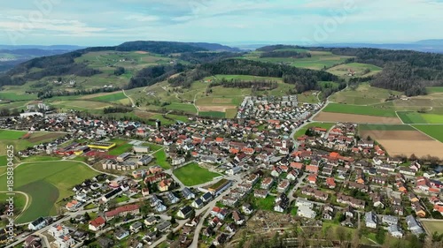 Neftenbach in Winter – Aerial View of Village Church and Surrounding Landscape