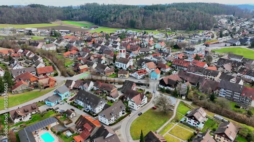 Neftenbach in Winter – Aerial View of Village Church and Surrounding Landscape
